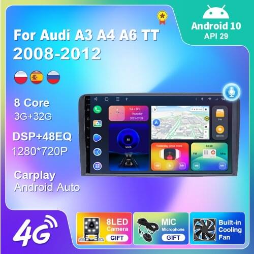 Auto Audio For Audi A3 A4 A6 TT 2008-2012 2 Din Navigation GPS Autoradio Android 10 Car Radio Stereo Automotive 4g Apple Play CD