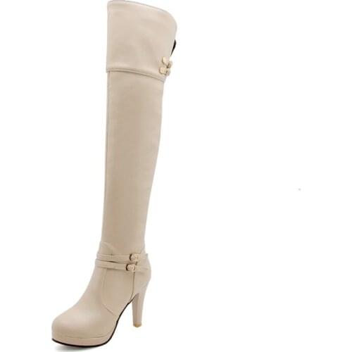 Big Size 9 10 11-17 thigh high boots knee high boots over the knee boots women ladies boots Side zipper with belt buckle