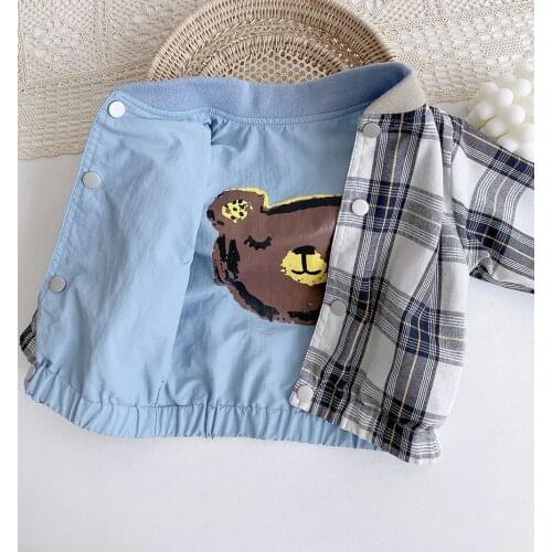 Children Double-sided Baseball Uniform Clothes for Newborns Autumn Kids Girl Boy Baby Fashion Jacket Plaid Cartoon Top Coat