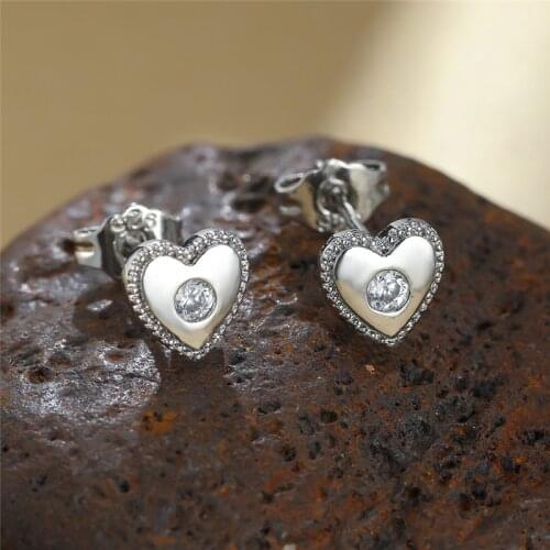 Dainty Female Crystal Round Small Earrings Charm Silver Color Wedding Earrings Cute Bride Love Heart Stud Earrings For Women