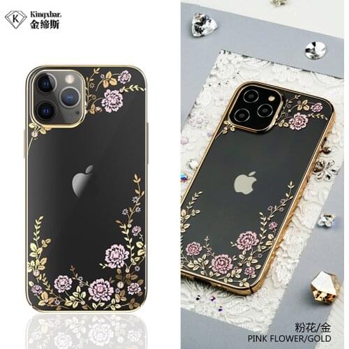Kingxbar Bling Plated Flower Diamond Phone Case for iphone 12/12mini/12 pro max Hard Back Cover Luxury Clear Crystals Shockproof