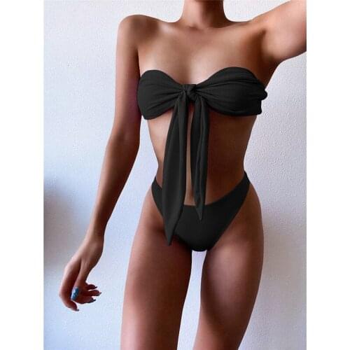 Ribbed Knitted Bathing Suit Women Lace up Push up Bra And Panties Set Ladies Beach Bikini Club Party Fashion Swimwear