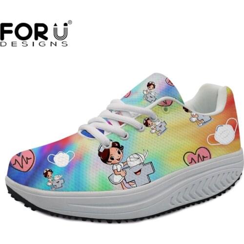 FORUDESIGNS 2021 Swing Shoes Nurse Patterns Women Casual Flats Sneakers Youth Girls Lace-up Platform Fashion Slimming Footwear