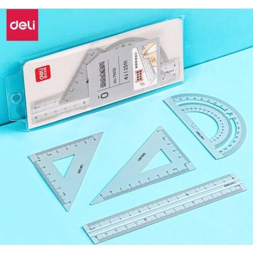 Youpin Deli 4 in 1 Aluminium Metal Ruler Set Tool линейка Steel Ruler Inch School Stationery Supplies for Drawing Geometry Maths