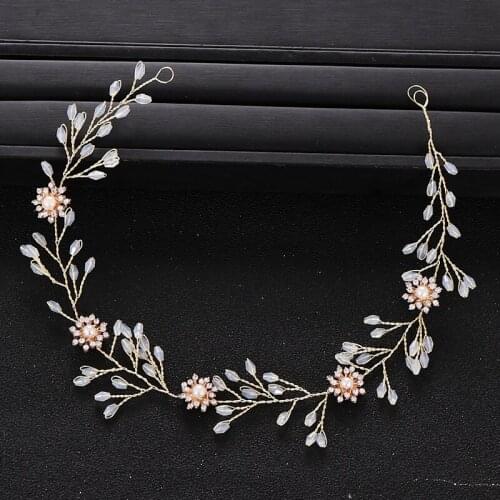 Trendy Wedding Hair Accessories Golden Flower Crystal Headband Bridal Tiara Princess Hair Band Bride Hair Accessories Handmade