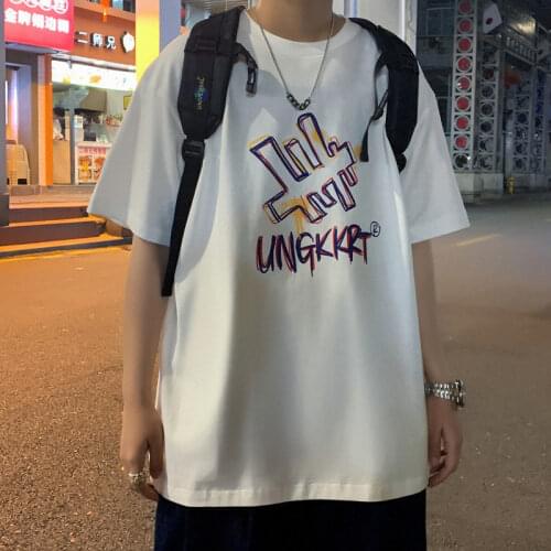 Mens short-sleeved T-shirts Hong Kong style Korean fashion brand five-sleeve clothes loose wild trend printed half sleeve tops