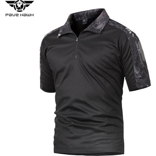 Men Summer quick dry T-Shirts Short Sleeve Military Shirt Broadcloth Zipper Tactical Camouflage T-shirt