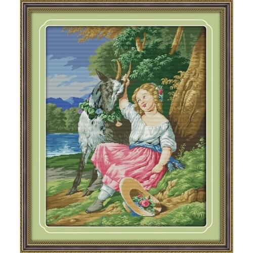 Joy Sunday Shepherd Girl Chinese Cross Stitch Kits Ecological Cotton Clear Stamped Printed 11CT DIY Wedding Decoration For Home