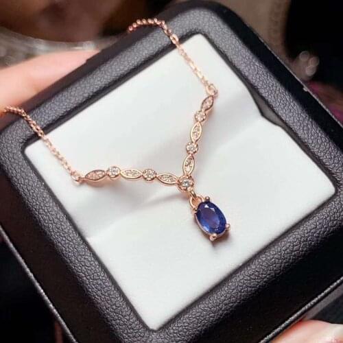 Natural Real Sapphire Necklace Natural Pendant Solid S925 Sterling Silver For Women Pendant