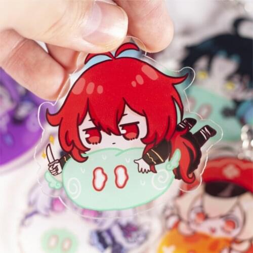 New Anime Genshin Impact Keychain Klee Keqing Amber Diluc Xiao Qiqi Bag Transparent Acrylic Bags Pendant Toy Game CosplayKeyring