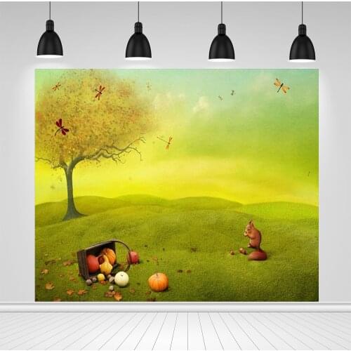 Scopiso Autumn Backdrop Dreamy Farm Squirrel Pumpkin Grass Tree Wonderland Newborn Baby Photography Background For Photo Studio