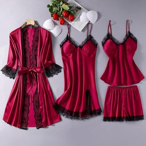 Sexy Split Women Nightwear Intimate Lingerie Satin Lace Patchwork Pajamas Suit Summer New Casual Sleepwear Home Clothing