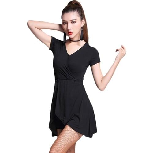 Sexy Ladies Latin Dance Dress Women Black Dress V-Neck S-XXL Modal Salsa Perform Tango Skirt RumbaSalsa Flamenco Dress MD7212
