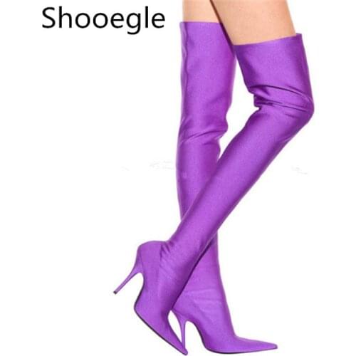 Sexy Over The Knee High Heels Satin Women Boots Stretchy Sock Booties Thigh High Boots Stilettos