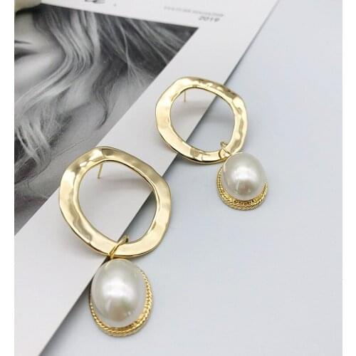 Pearl Earring Female Circle Metal Sensation 925 Silver Needles Irregular French Retro Ear Jewelry Gift
