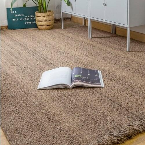 Retro Wool Living Room Carpet Hand Woven Boho Bedroom Carpet Tassel Anti-Slip Nordic Style Rug Mat Mat Floor Tatami Prayer Polar