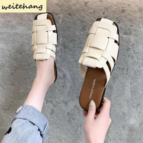 Summer Women Sandals Style Fashion PU Leather Interlocking Surface Female Slippers High Quality Anti-slip Woman Slides 505