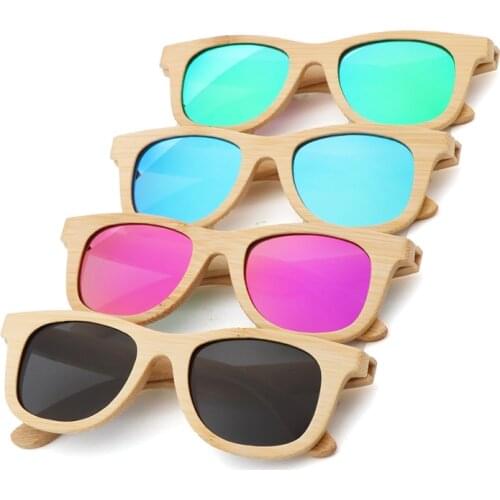 100% Natural Wood Bamboo Sunglasses Men Women Vintage Polarized Glasses Handmade UV 400 Retro New Design Blue Lense