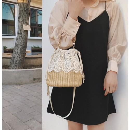 Women Girls Straw Bag Crossbody Shoulder Bag Beach Purse Photo Props Decor