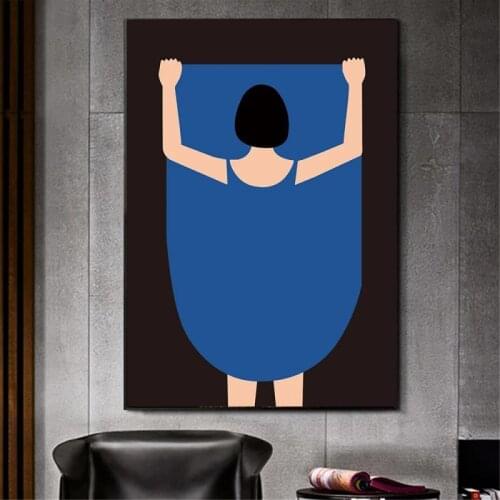 Modern Wall Art Cartoon Lovely Pink & Blue Dress Girl /White Vest Boy Canvas Painting For Living Room Girlish Bedroom Home Decor