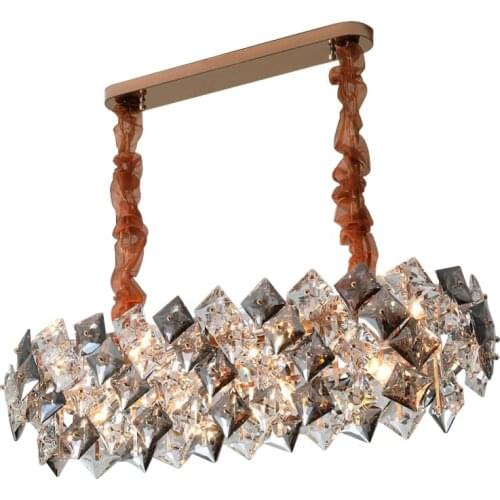 LED Luxury Square Crystal Oval Suspension Luminaire Lampen Chandelier Lustre Lighting Hanging Lamps For Foyer