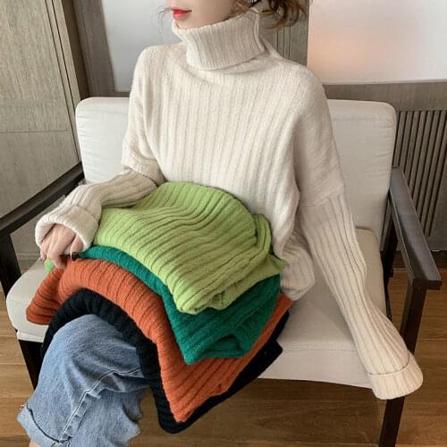 2021 New Autumn Winter Sweater Female Casual Korean Loose Turtleneck Long Sleeve Knitted Pullover Thickened Bottoming Tops Women