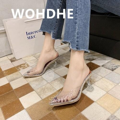 WOHDHE New Women Sandals PVC Jelly Crystal Heel Transparent Women Sexy Clear High Heels Summer Sandals Pumps Shoes