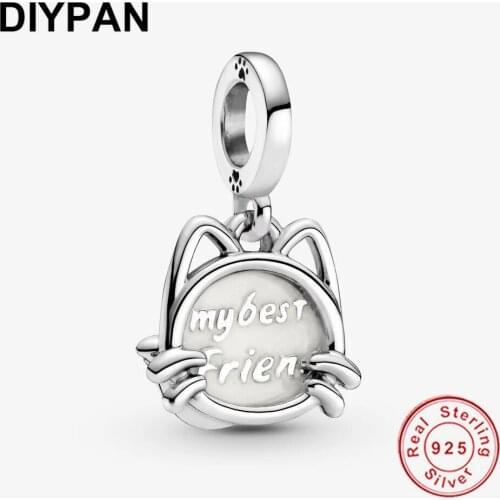 Fit Original Pandora Bracelet Charms 925 Sterling Silver My Pet Cat Dangle Charm Silver Jewelry Making Women Berloque