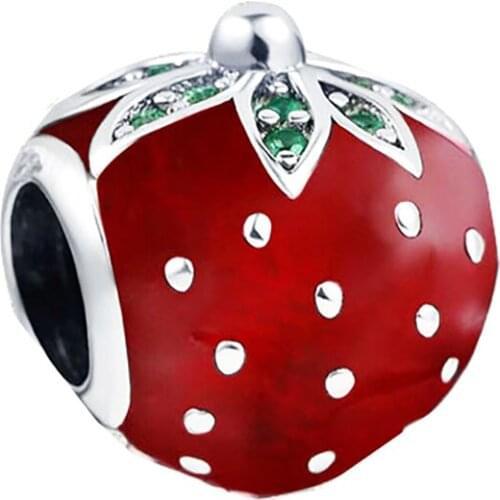 New Arrival 1pc Strawberry Fruit Food Bead Charm Fit European Pandora Charm Bracelets Jewelry Making Accessories