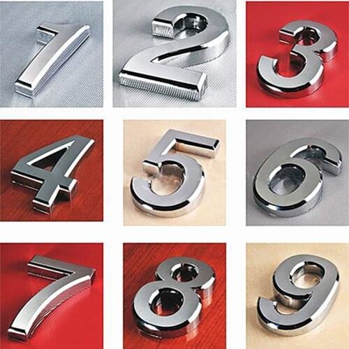1PC Fashion Plated Home Decor Address Scutcheon Digits Hotel Door Sticker Plate Sign House Number Plaque Silver Modern Numbers