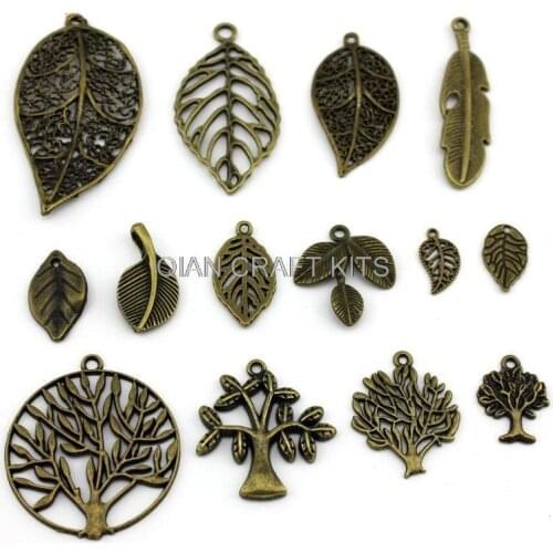 100pcs combo alloy pack leaf leaves and trees (10mm-40mm) antique bronze zinc alloy Charm DIY Supplies jewelry lead free