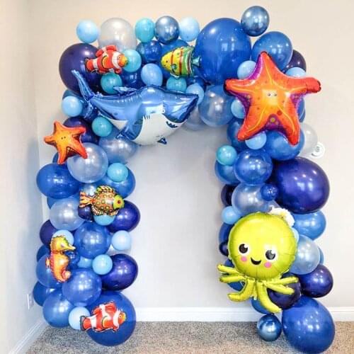 101pcs Baby Birthday Party Shark/octopus/starfish/Fish Ocean World Balloon Garland Under the Sea Baby Shower Party Decoration