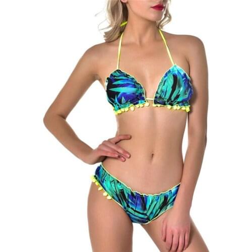 2019 Sexy Women Bikini Push Up Swimsuit Padded Swimwear Bra Bandage Bathing Suit Tassel Halter Flroal Beachwear Swimming Costume