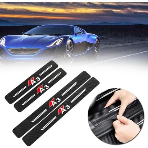 4pcs 4D Carbon Car Door Sills Stickers Vinyl Film Waterproof Anti-scratch Protector Vehicle Auto Decoration Door Guard Cover