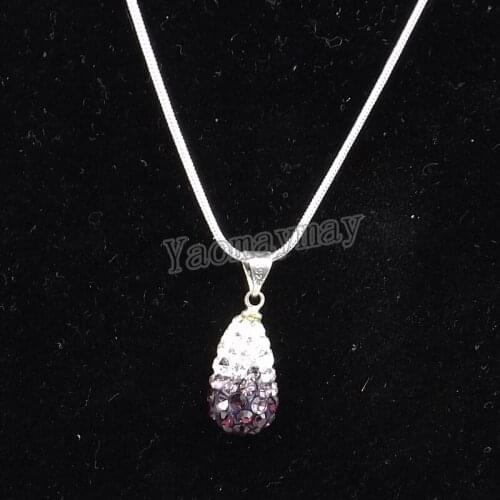5pcs/Lot Gradient Purple Waterdrop Shape Rhinestone Pendant Silver Plated Necklace Factory Price
