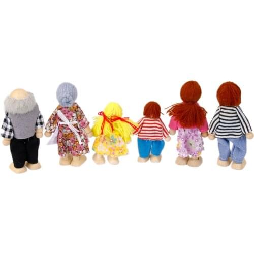 6 Pieces Wooden Doll Family Happy Dolls Figures Set for Dollhouse Accessories