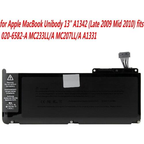 10.95V 63.5WH Laptop Battery for Apple MacBook Unibody 13" A1342 (Late 2009 Mid 2010) fits 020-6582-A MC233LL/A MC207LL/A A1331