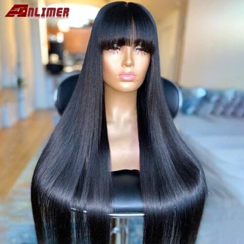 Anlimer 5*5 Silk Base Lace Frontal Wig Straight Human Hair Wigs With Bangs 150% Remy Brazilian Lace Front Wigs With Full Bangs