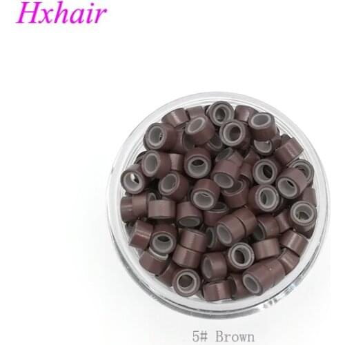 Freeshipping - 50000pcs 5.0mm With Silicone Micro Aluminium Rings / Links Beads / Black D-Brown Brown L-Brown D-Blonde Blonde