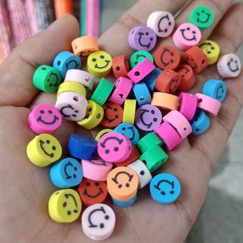 100pcs 10mm Mix Color Smiling Face Clay Beads DIY Spacer Loose Clay Bead For Jewelry Making Bracelet Gifts Children Charm