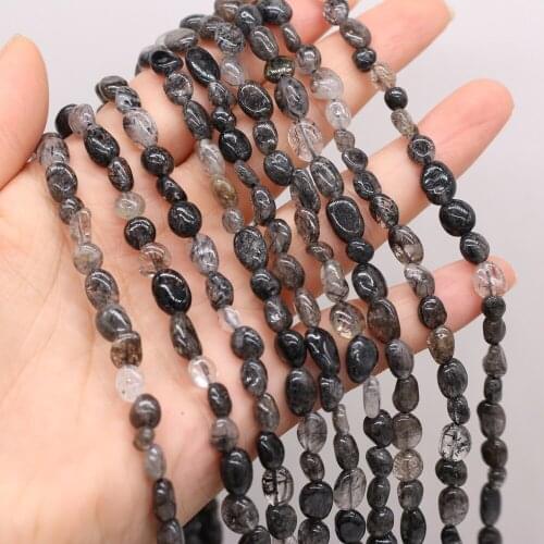 Natural Black Rutilated Quartzs Stone Beads for DIY Jewelry Making Necklace Bracelet Earrings Accessories Women Gift Size 6-8mm