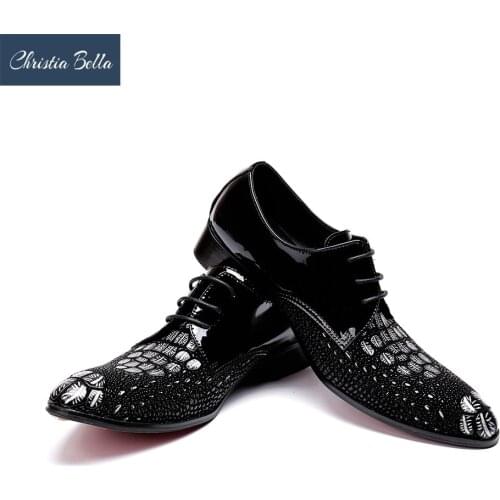 Christia Bella Crocodile Bright Patent Leather Shoes Men Dress Shoes Breathable Fashion Wedding Shoes Mens Flat Oxford Shoes
