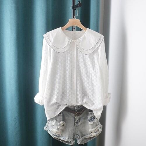 Lamtrip Little Sunflowers Embroidery Double Layers Peter Pan Collar Long Sleeve Shirt Blouse Mori Girl