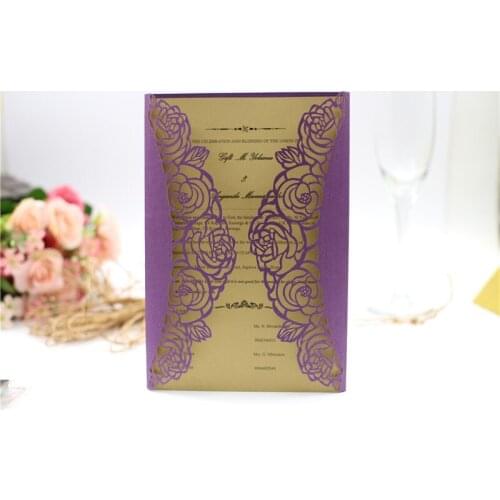 European Style Rectangle Hollow Rose Flowers Laser Cut Wedding Invitations Engagement Wedding Party Invitation Cards RC118-223