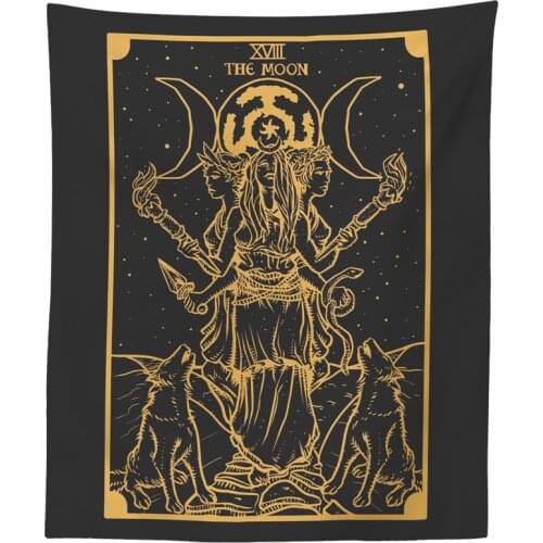 Gold Hecate Tarot Card Tapestry Hekate Triple Moon Goddess Wall Art