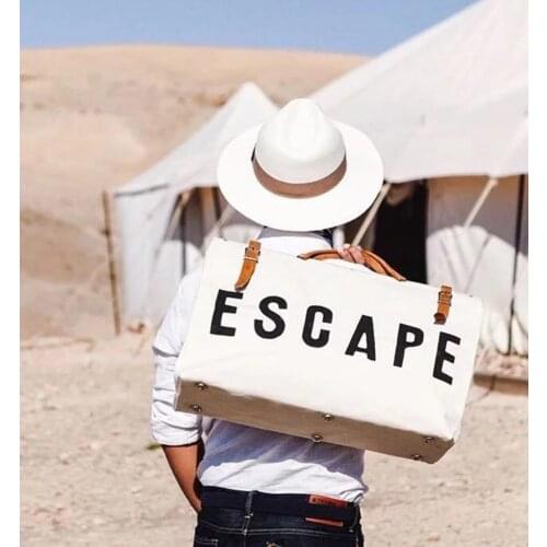 ESCAPE Canvas Travel Bag Large Capacity Stylish Travel Luggage Traveling Duffel Bag Letter Printing Weekend Duffel Handbags