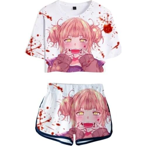 Anime My Hero Academia Cosplay Himiko Toga Two Piece Sets Boku No Hero Academia Short Tshirt Shorts Set Women Summer Tracksuit