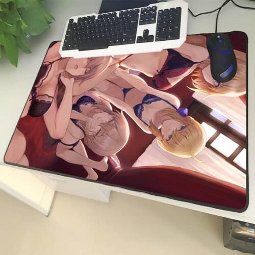 XGZ Cartoon Large Size Mouse Pad Black Lock Edge Anime Swimsuit Sexy Girl Laptop PC Table Mat Rubber Non-slip Universal for Game