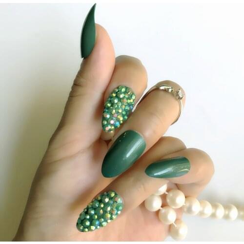 Beautifully made all drill acrylic nail tip green full set nail tip coffin fake nail UV Gel nail nail tip skin color