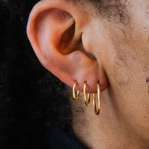 Gold Color Small Hoop Earrings Stainless Steel Circle Round Huggies For Women Men 2021 Ear Ring Bone Buckle Fashion Jewelry